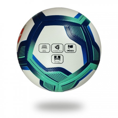 Brio 3D | Turquoise dark blue pentagon design on white soccer ball with white background